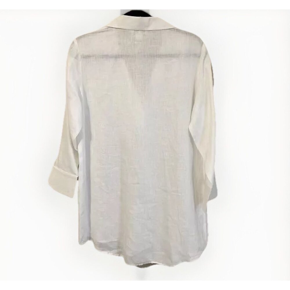 Vineyard Vines White Linen Top Womens Small 3/4 Sleeve Minimalist Coastal Resort - Picture 6 of 8